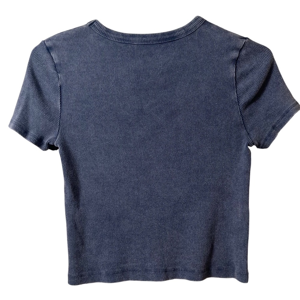 Social Culture New York Brooklyn Ribbed Baby Tee Size M Grey Y2K Streetwear Crop - Picture 2 of 5